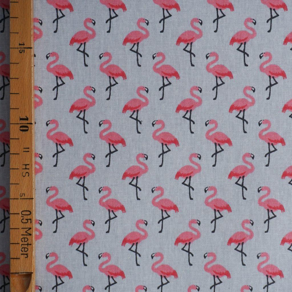 Beschichtete Baumwolle Flamingos auf hellgrau